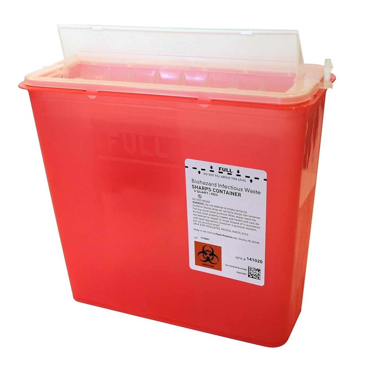 Sharps Container 10-3/4 H X 10-1/2 W X 4-3/4 D Inch 1.25 Gallon Red Horizontal Entry (1/EA 20/CS) by Plasti-Products, Inc.  ID 141020